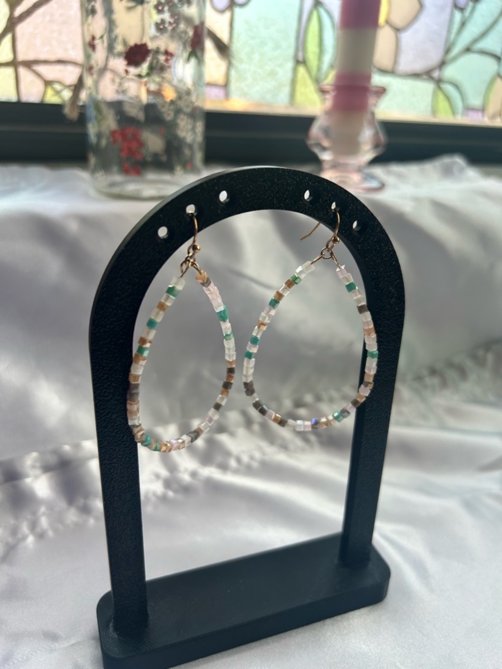 Delicate Multicolor Seed Bead Hoop Earrings - Women Jewelry
